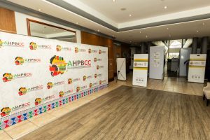 Event space with branding and displays