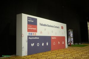 Event backdrop with business branding