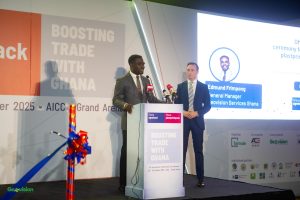 Business event with speakers at podium
